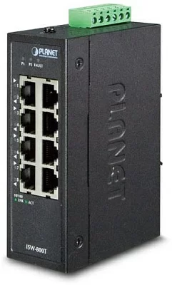 ISW-800T коммутатор для монтажа в DIN рейку PLANET. IP30 Compact size 8-Port 10/100TX Fast Ethernet Switch(-40~75 degrees C)