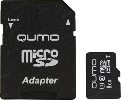 Карта памяти Qumo QM8GMICSDHC10U1 microSDHC 8Gb UHS-I U1 + microSD-- SD Adapter