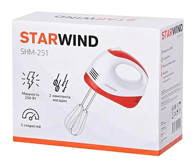 Миксер ручной Starwind SHM-251 250Вт белый/коралловый