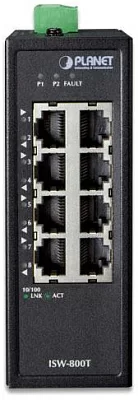 ISW-800T коммутатор для монтажа в DIN рейку PLANET. IP30 Compact size 8-Port 10/100TX Fast Ethernet Switch(-40~75 degrees C)