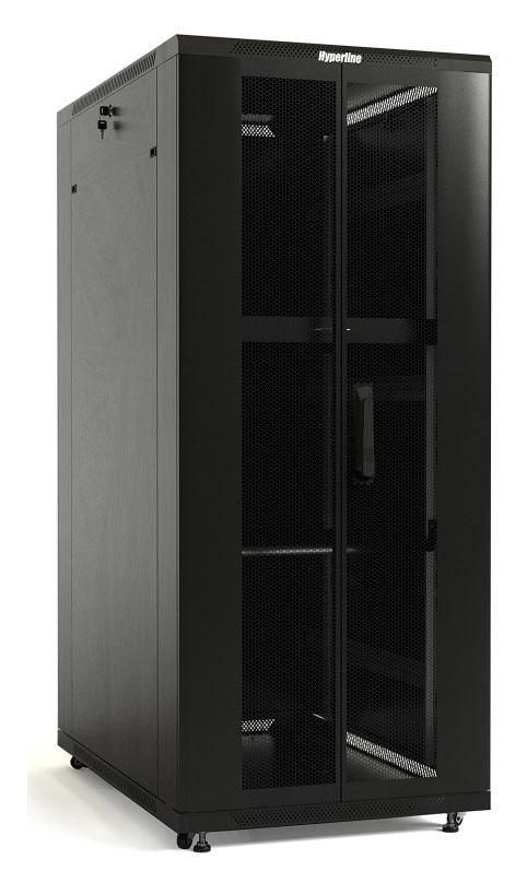 Hyperline TTB-4781-DD-RAL9004 Шкаф напольный 19-дюймовый, 47U, 2277x 800х 1000 мм (ВхШхГ), передняя и задняя распашные перфорированные двери (75%), ручка с замком, крыша нового типа, цвет черный