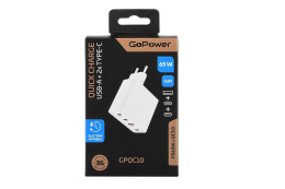 Сетевое З/У/ Сетевое З/У GoPower GPQC10 1USB+2Type-C 65W QC3.0 GAN белый (00-00028405)