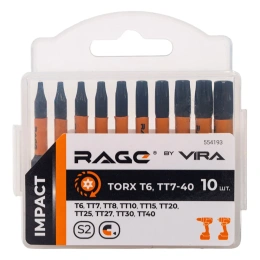 Набор бит ударных IMPACT RAGE By VIRA  S2 TORX Т6; ТТ от 7 до 40x50 мм, 10 шт 554193