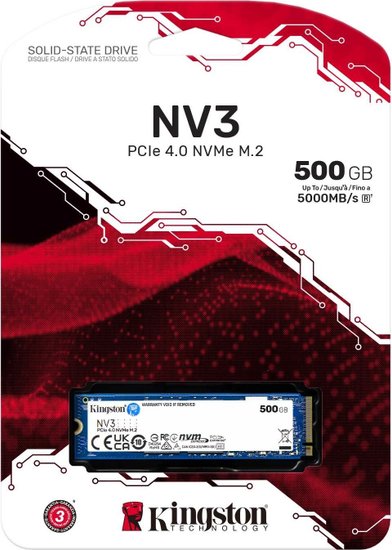 SSD диск Kingston SNV3S/500G   500GB NV3 PCIe 4.0 NVMe M.2   До 5000 МБ/с (чтение), 3000 МБ/с (запись)