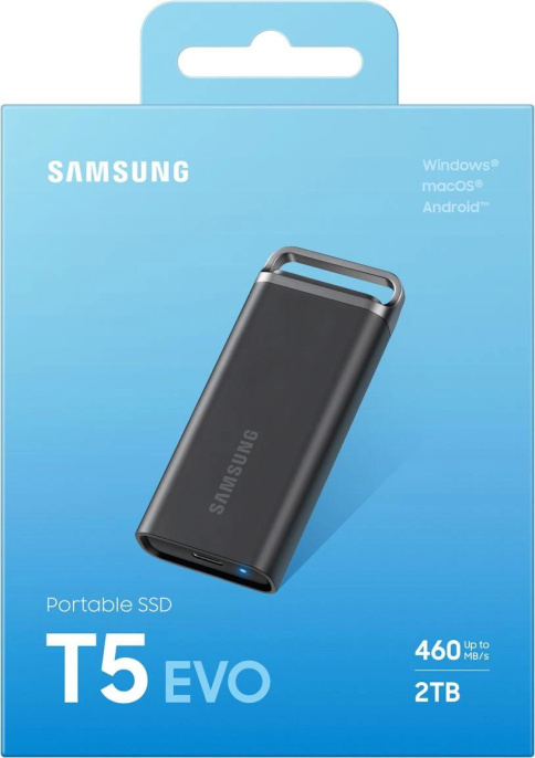 2ТБ Внешний диск SSD Samsung T5 Evo, USB-C, запись - 460МБ/с, чтение - 460МБ/с, черный [mu-ph2t0s/ww]