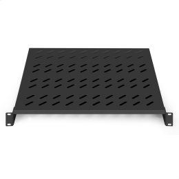 Полка консольная регулируемая 19" ExeGate ECCS-1U450A-B перфорированная, глубина 450мм, крепление 19" 1U, для напольных шкафов и стоек глубиной 600мм/800мм/1000мм, нагрузка до 50кг, цвет черный RAL9004 EX301557RUS