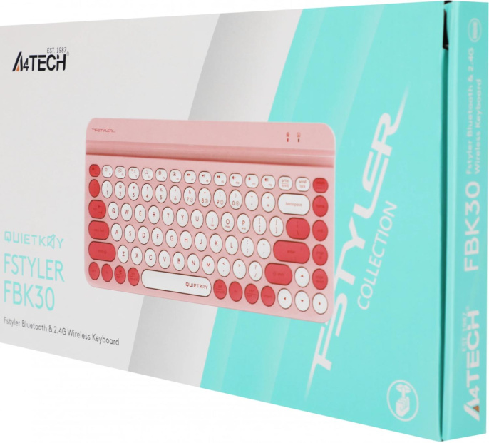 Клавиатура A4TECH Fstyler FBK30, USB, Bluetooth/Радиоканал, мембранная,  розовый [fbk30 raspberry]