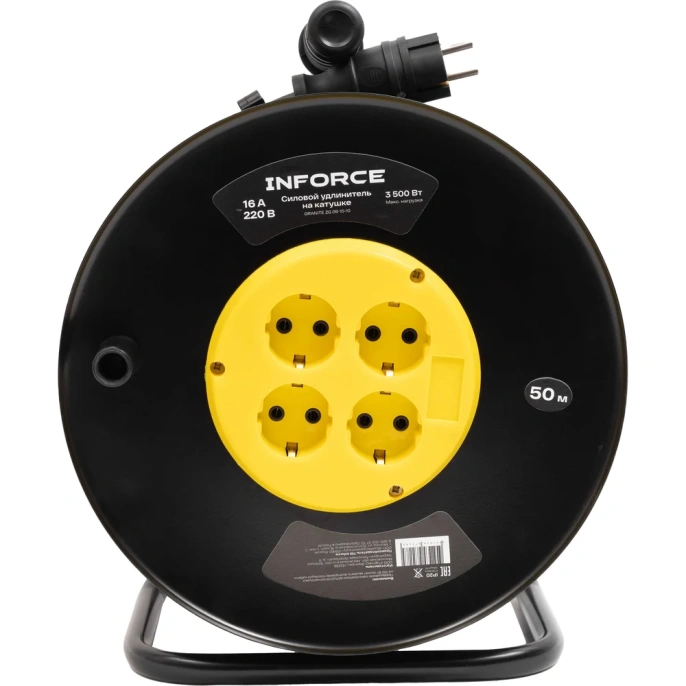 Силовой удлинитель Inforce на катушке 4 гнезда, с/з КГ 3х2,5 16A 50м IP20 GRANITE ZG 09-15-10