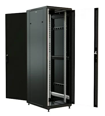 Шкаф серверный WRline (WR-TT-3761-AS-RAL9004) напольный 37U 600x1000мм пер.дв.стекл задн.дв.стал.лист 2 бок.пан. 800кг черный 910мм 1833мм IP20 сталь