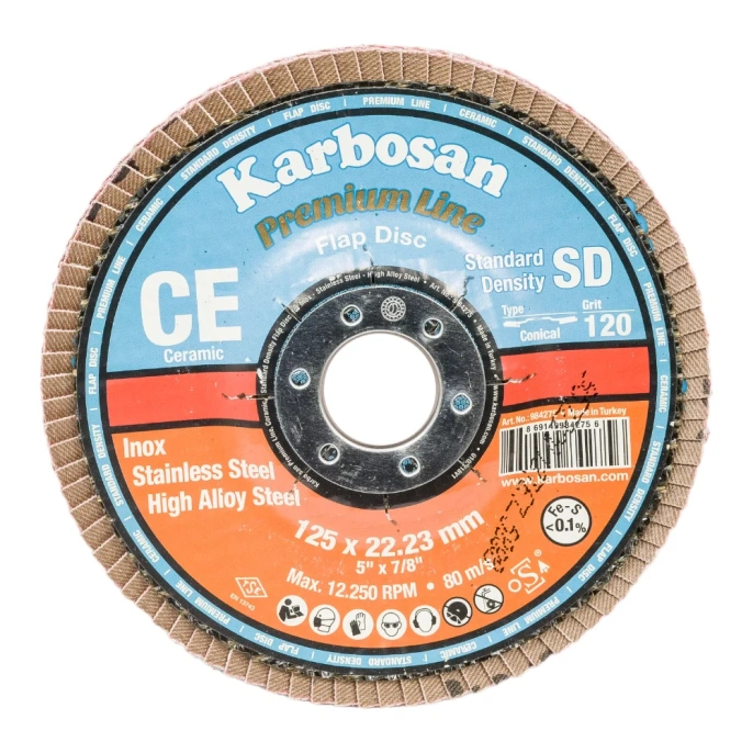 Круг лепестковый торцевой, угловой, керамика 125х22.2 мм, P-120 ABRAFORM AF-FLAP-CN-125-P120-CRM