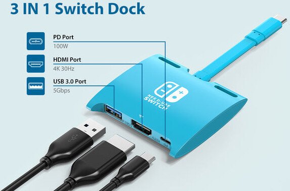 Док-станция Switch CABLETIME CB40U CT-SHUB31-PBU для Nintendo Switch OLED 3 в 1 USB C HUB Blue