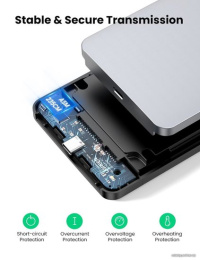 Бокс внешний для жесткого диска UGREEN CM300 70498 2.5-Inch SATA External Hard Drive Enclosure. Цвет: серый