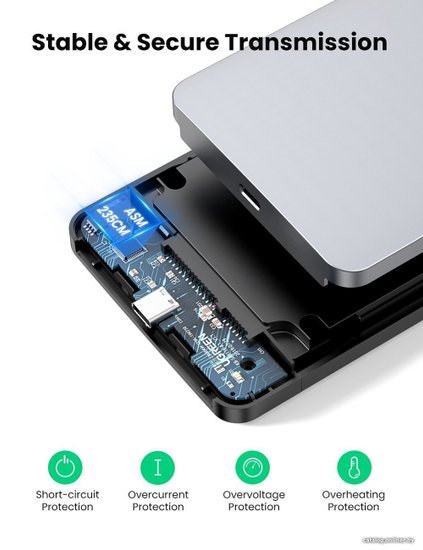 Бокс внешний для жесткого диска UGREEN CM300 70498 2.5-Inch SATA External Hard Drive Enclosure. Цвет: серый