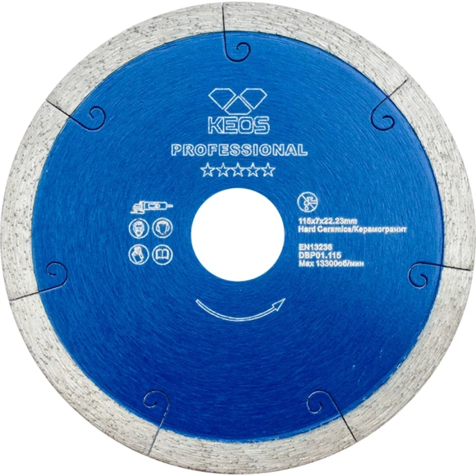 Диск алмазный Professional по керамограниту (115х22.2) для УШМ KEOS DBP01.115