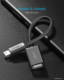Кабель UGREEN US249 10383 Mini USB 5Pin Male To USB 2.0 A Female OTG Cable. Длина 10 см. Цвет: черный (10383_)