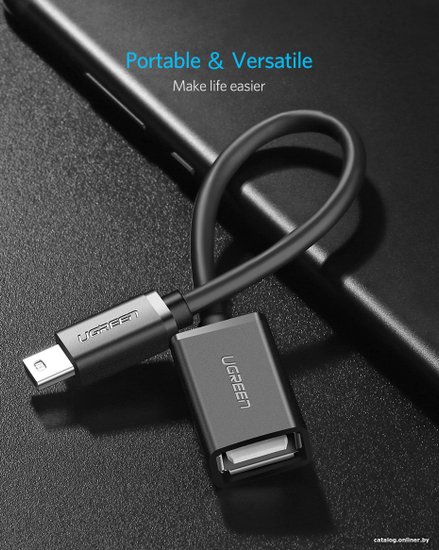 Кабель UGREEN US249 10383 Mini USB 5Pin Male To USB 2.0 A Female OTG Cable. Длина 10 см. Цвет: черный (10383_)