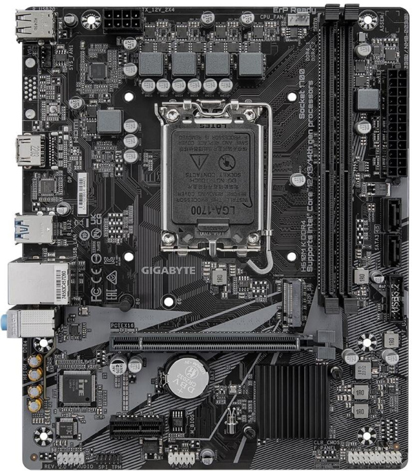 Материнская плата GigaByte H610M K DDR4 rev. 2.0 mATX, 226x185 мм, Intel H610, 2xDDR4 DIMM, 2133-3200МГц, до 64GB, звук 7.1, 2 x SATA 6Gb/s, 1хМ2