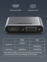 Док-станция CABLETIME CB41G (CT-C160-PU31-CMHV-S0.15) 4-в-1 USB тип C на HDMI+VGA