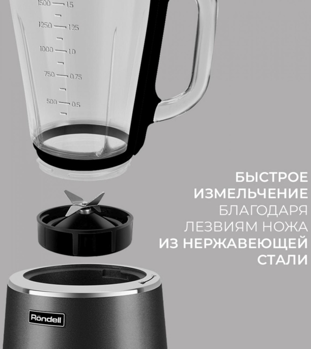 Блендер стационарный Rondell RDE-1251 1500Вт черный/серебристый
