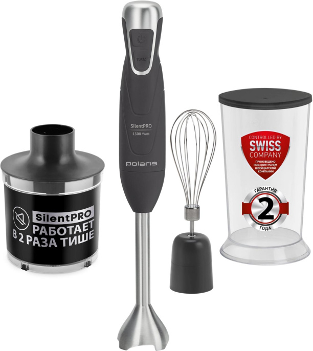 Блендер Polaris Silent PHB 1384,  погружной,  черный/серебристый