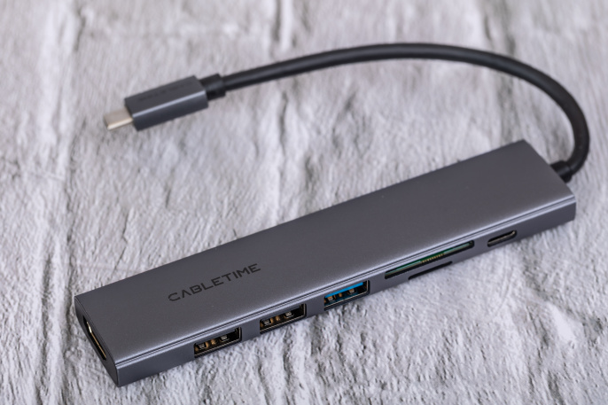 USB концентратор CABLETIME HB02G (CT-HBP2-AG7) ECO 7-в-1, 4K@30Hz, 5Gbps, USB-C HUB - Gray