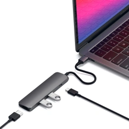 USB адаптер Satechi Slim Aluminum Type-C Multi-Port Adapter with Type-C Charging Port. Интерфейс USB-C. Порты USB Type-C, 2хUSB 3.0, 4K HDMI. Цвет серый космос. (ST-CMAM)