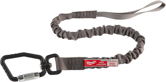 Строп Milwaukee 4932471353 для инструмента, выдерживает вес до 15.8 кг, плавно останавливает инструмент, карабин с двойным замком, встроенный поворотный механизм