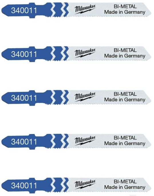 Полотно для лобзика Milwaukee T118AF 55мм 5шт 4932340011 биметаллическое, для резки очень тонкого листового материала, шаг зубьев 0.7мм, режущая способность: нержавеющая сталь 1.2-2мм, цветные металлы
