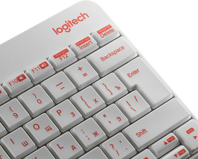 Клавиатура + мышь Logitech MK240 клав:белый/красный мышь:белый/красный USB беспроводная slim Multimedia 920-008160