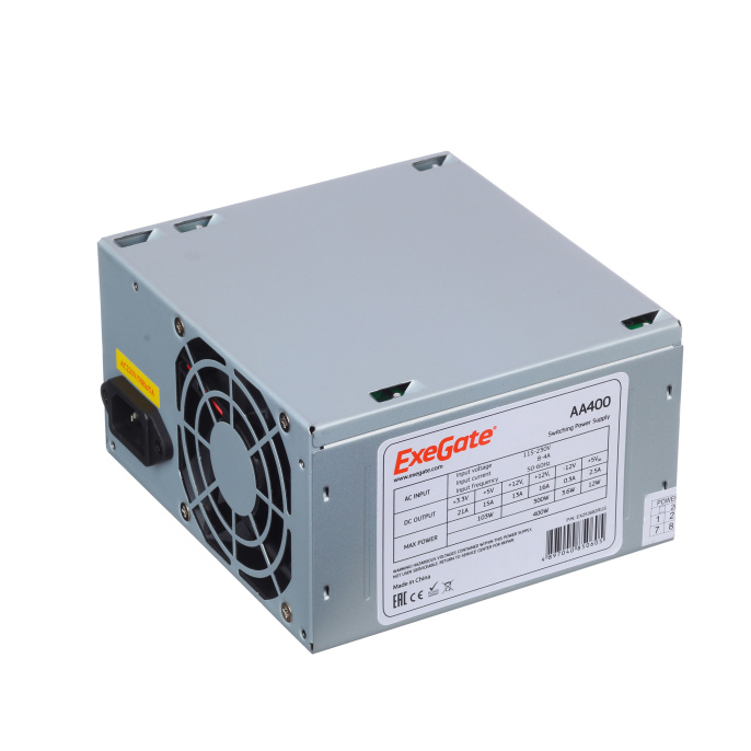 Блок питания 400W ExeGate AA400 (ATX, 8cm fan, 24pin, 4pin, 2xSATA, IDE) EX253682RUS