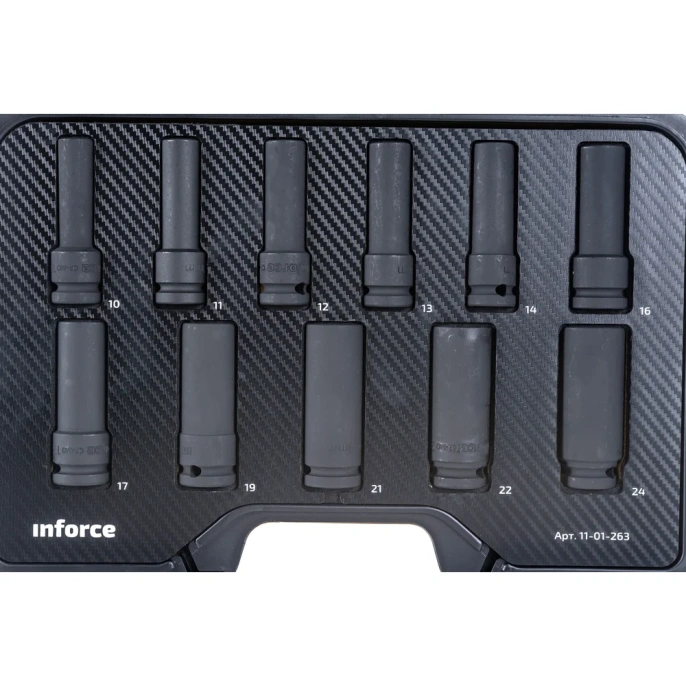 Набор торцевых ударных удлиненных головок Inforce (1/2"; 10-24 мм) 11-01-263