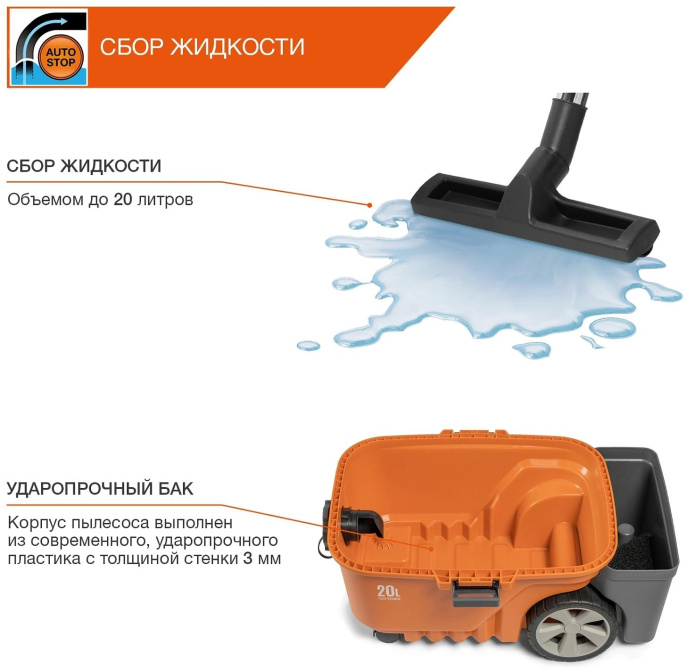 Строительный пылесос Daewoo DAVC 2516S,  оранжевый