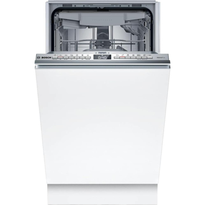 Встраиваемая посудомоечная машина Bosch Serie 4 SPV4EMX10E,  узкая, ширина 44.8см, полновстраиваемая, загрузка 10 комплектов, серебристый
