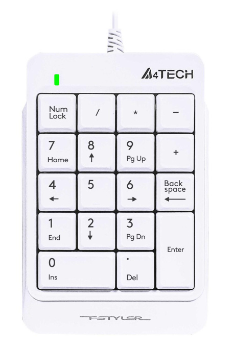 Числовой блок A4TECH Fstyler FK13P, проводная, USB, мембранная, белый [fk13p white]