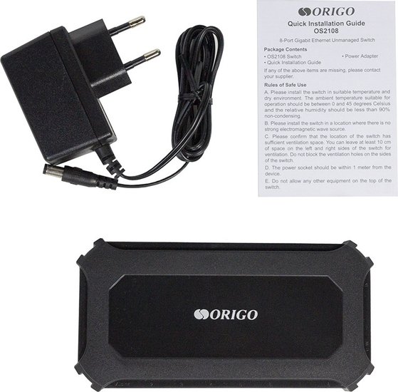 Неуправляемый коммутатор Origo OS2108/A1A настольный/настенный, матрица 16 Гбит/с, 11.9 Mpps, 8xGbit