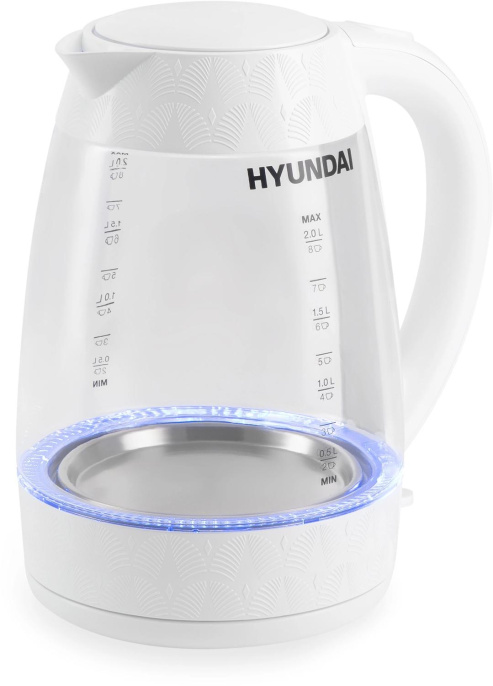 Чайник электрический Hyundai HYK-G4506 2л. 2200Вт белый корпус: стекло/пластик