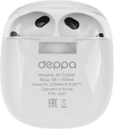 Гарнитура вкладыши Deppa Air Crystal белый беспроводные bluetooth в ушной раковине 44162
