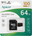 Карта памяти Apacer R100 64GB AP64GMCSX10UB-R microSDXC, класс 10, UHS-I класс U1 , V10, A1, скорость чтения: 100МБ/с, с адаптером