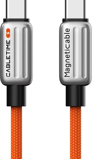 Магнитный кабель USB-C CABLETIME CU06L (CT-CM240-MZO2) 2 м, 480 Мбит/с, 5А/48В 240Вт, оранжевый, для быстрого заряда смартфонов и ноутбуков