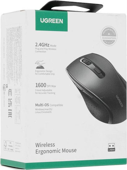 Мышь UGREEN M511 45012 Ergonomic Contoured-Shape Design Wireless Mouse 2.4 GHz - Black 45012_