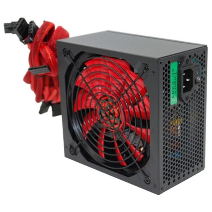 Блок питания Ginzzu PC600 14CM Red 80+ black,APFC,24+4p,2 PCI-E 6+2 , 5*SATA, 4*IDE,оплетка, кабель питания,цветная коробка