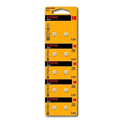 Kodak AG8 (391) LR1120, LR55 [KAG8-10] Max Button Cell (100/1000/98000) (10 шт. в уп-ке)