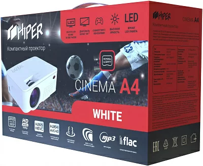 Проектор Hiper Cinema A4 White LCD 2500Lm (800x480) 1800:1 ресурс лампы:50000часов 2xUSB typeA 1xHDMI 1кг