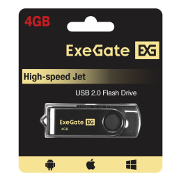 USB-флеш накопитель ExeGate Jet 4GB черный USB2.0, 480Mbps, пластик/металл EX302029RUS