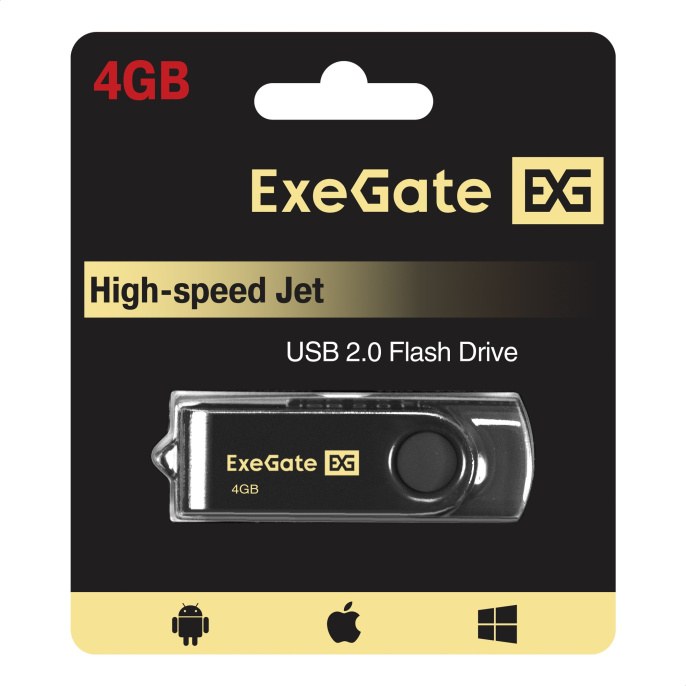 USB-флеш накопитель ExeGate Jet 4GB черный USB2.0, 480Mbps, пластик/металл EX302029RUS