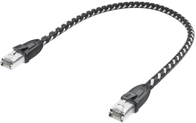 GCR Патч-корд PROF прямой 3.0m, UTP медь кат.6, STRONG черно-белый нейлон, ethernet high speed 10 Гбит/с, T568B, GCR-52778
