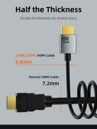Кабель CABLETIME CH14L (CT-SHD8K-AG2) 2 м, 8K SLIM HDMI 2.1, позолоченный, 8K/60 Гц, черный