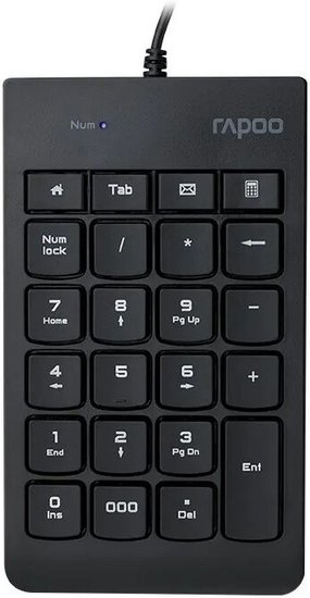 Цифровой блок проводной RAPOO K10-BL, цвет - черный 13323