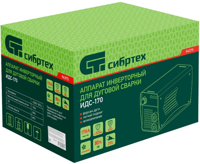Сварочный аппарат Сибртех ИДС-170 инвертор ММА DC 6.2кВт 94375