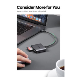 Кардридер UGREEN CM387 80798 USB-C to SD/TF + USB 2.0 Memory Card Reader. Цвет: серый